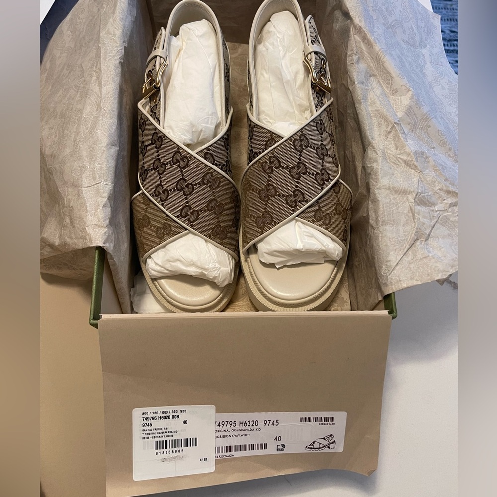 GUCCI Monogram Granada Kid Trip 40/72mm Lug Sole Sandals size 40